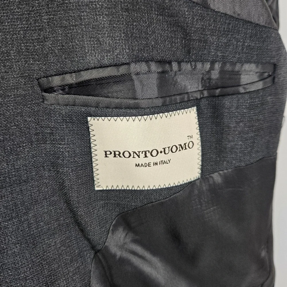 Pronto Uomo Men's Sport Coat Blazer Two Button Lessona Gray Wool Stretch 44L